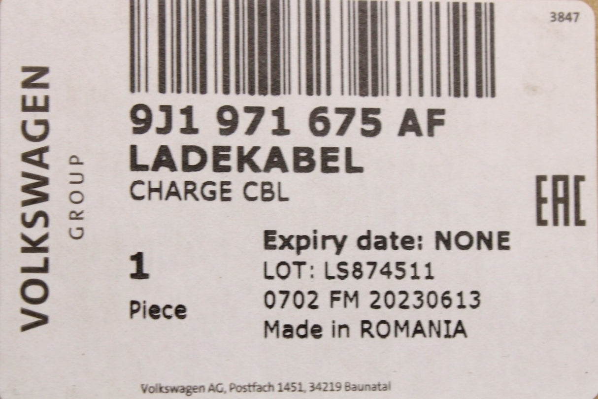 VW e-Crafter e-Up! Audi e-tron GT SEAT CUPRA charging cable 9J1971675AF