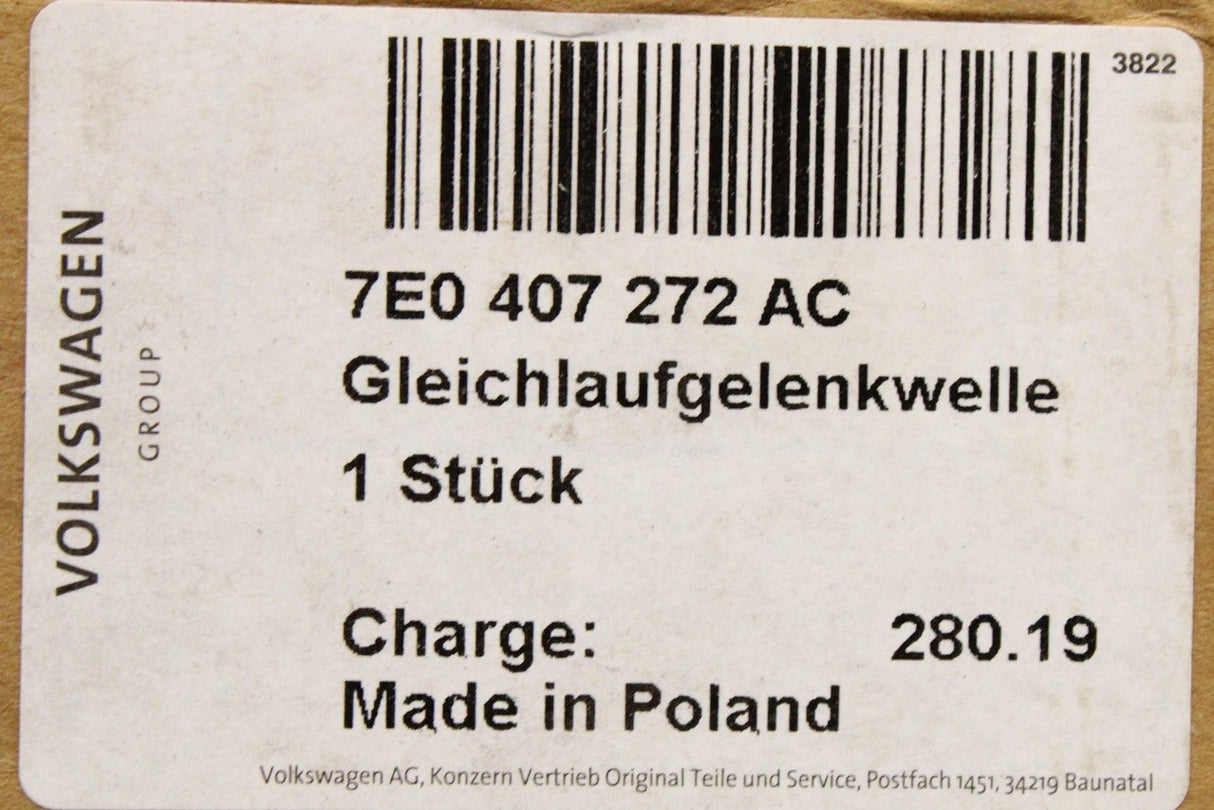 VW Transporter California T5.1 front driveshaft (right) 7E0407272AC