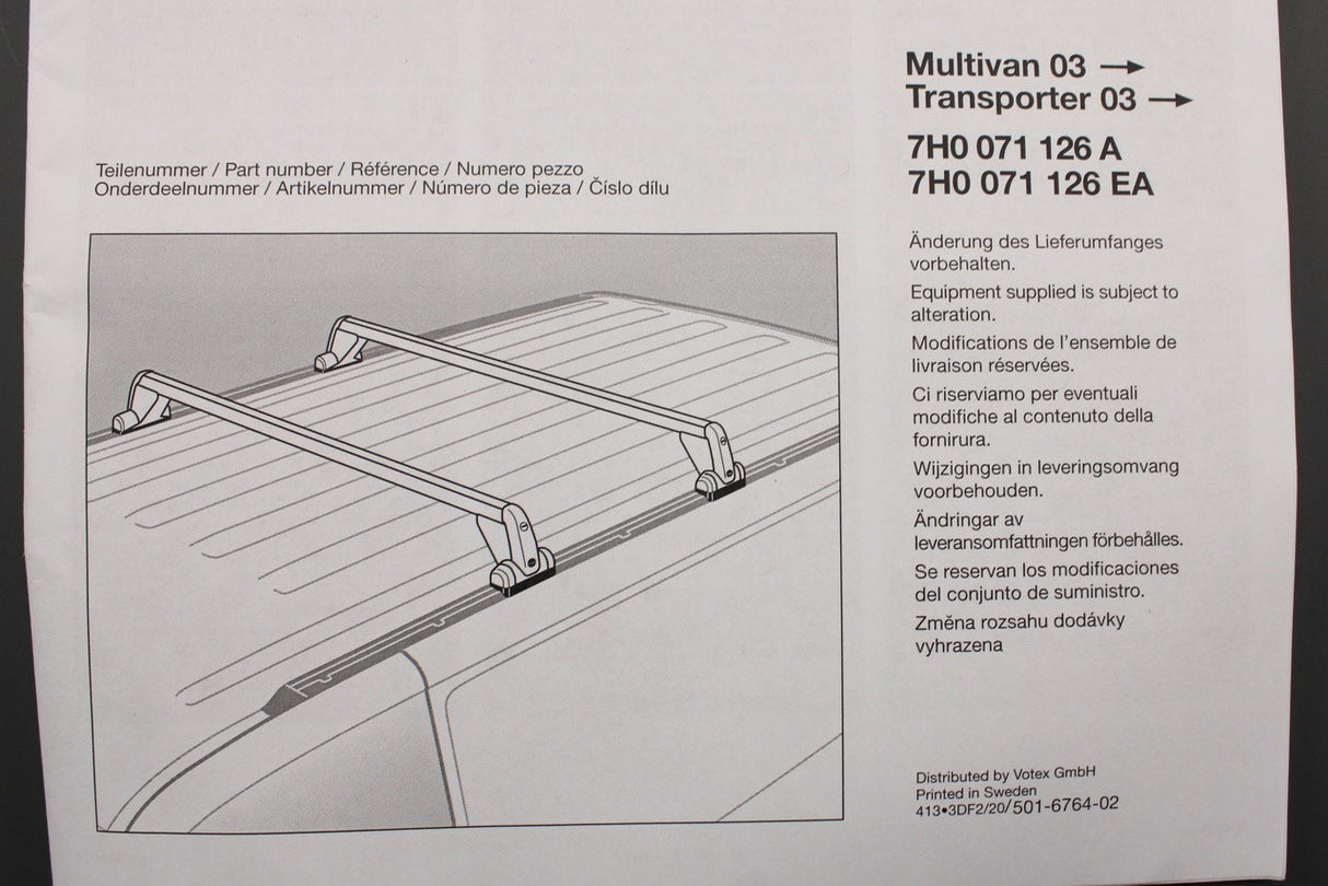 VW Transporter Caravelle T5.1 T6 T6.1 roof bar (x1) 7H0071126EA