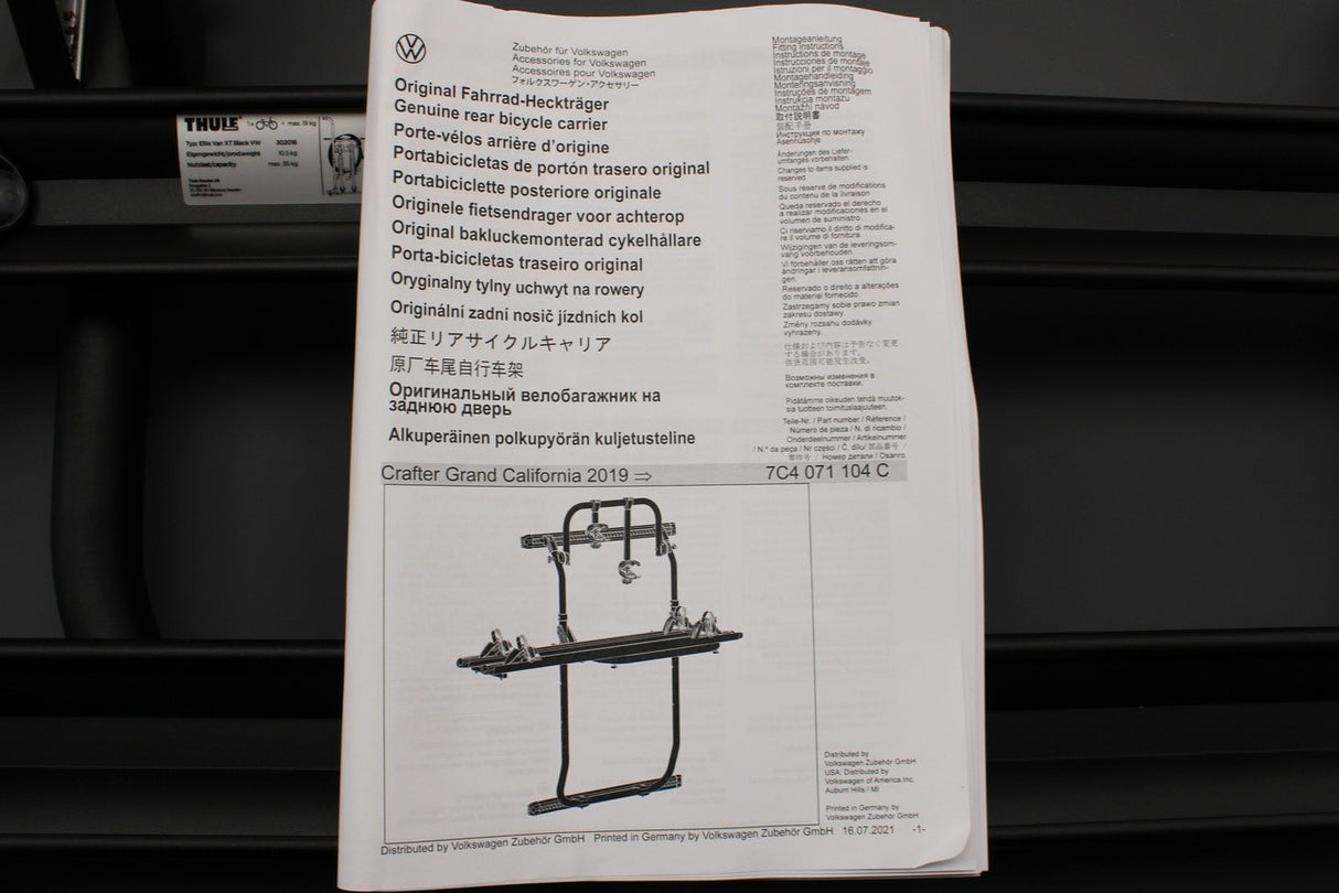 VW Grand California 2020-on wing door bicycle carrier (rear) 7C4071104C