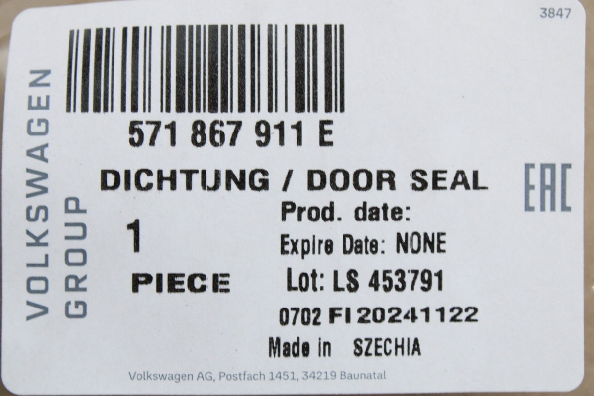VW Tiguan 2024-on Tayron Skoda Kodiaq front inner door seal 571867911E