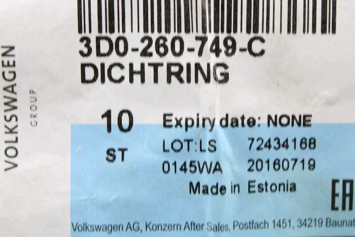 VW Audi Skoda SEAT air conditioning pipe seal ring 9.5x2.5 3D0260749C