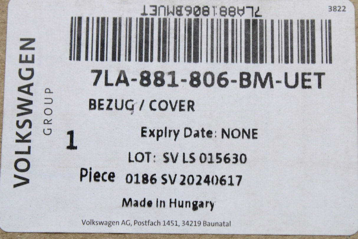 VW Transporter T6.1 2020-24 seat backrest cover (right) 7LA881806BM UET