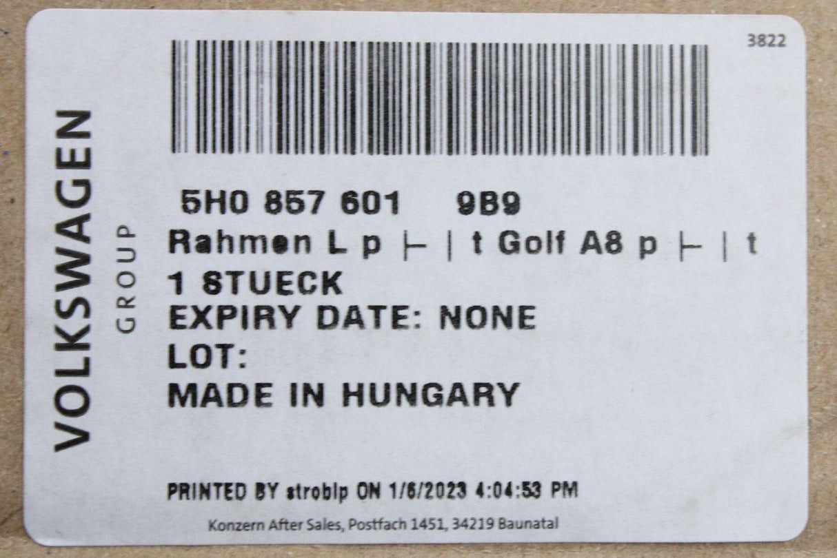 VW Golf MK8 2020-on wing mirror surround frame (left) 5H0857601 9B9