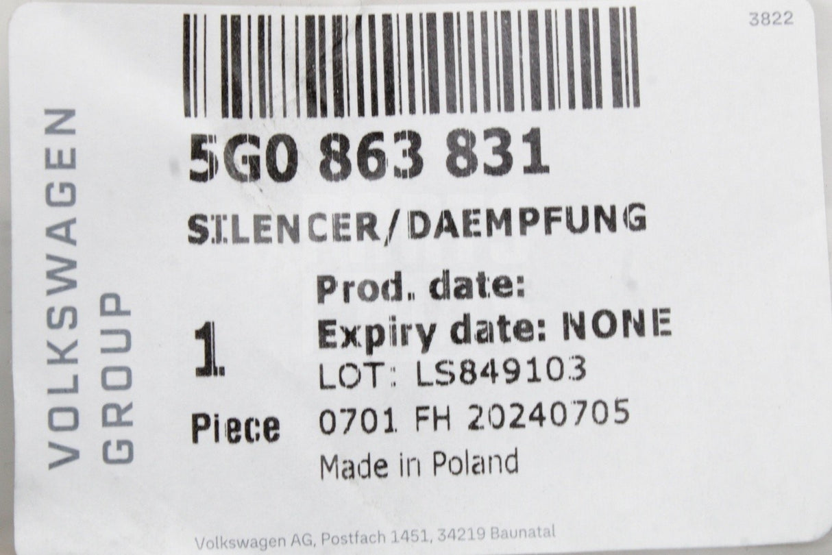 VW Golf MK7 13-16 MK7.5 17-20 bonnet noise sound insulation 5G0863831