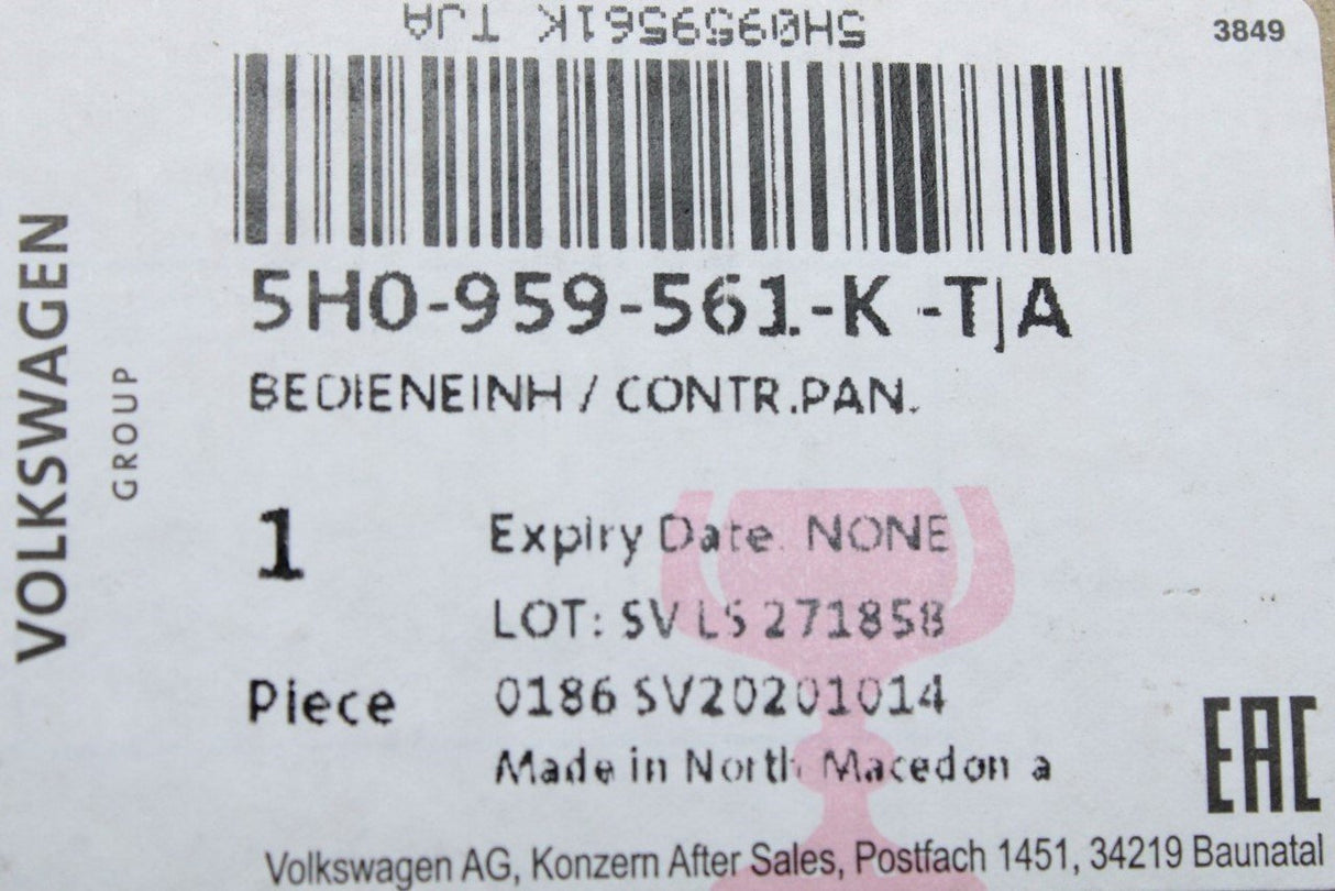 VW Golf MK8 2020-On Roof control panel with lighting 5H0959561K TJA