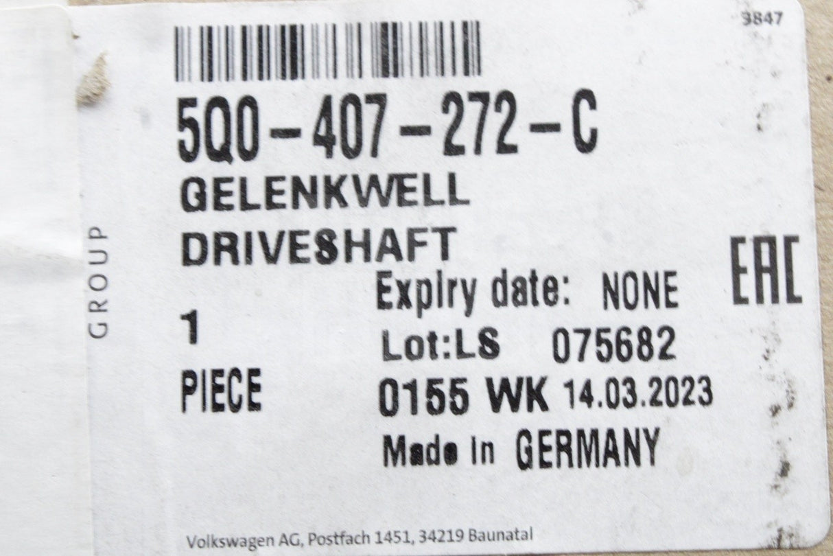 VW Golf Audi A3 Leon Octavia 1.4 TSI front driveshaft (right) 5Q0407272C