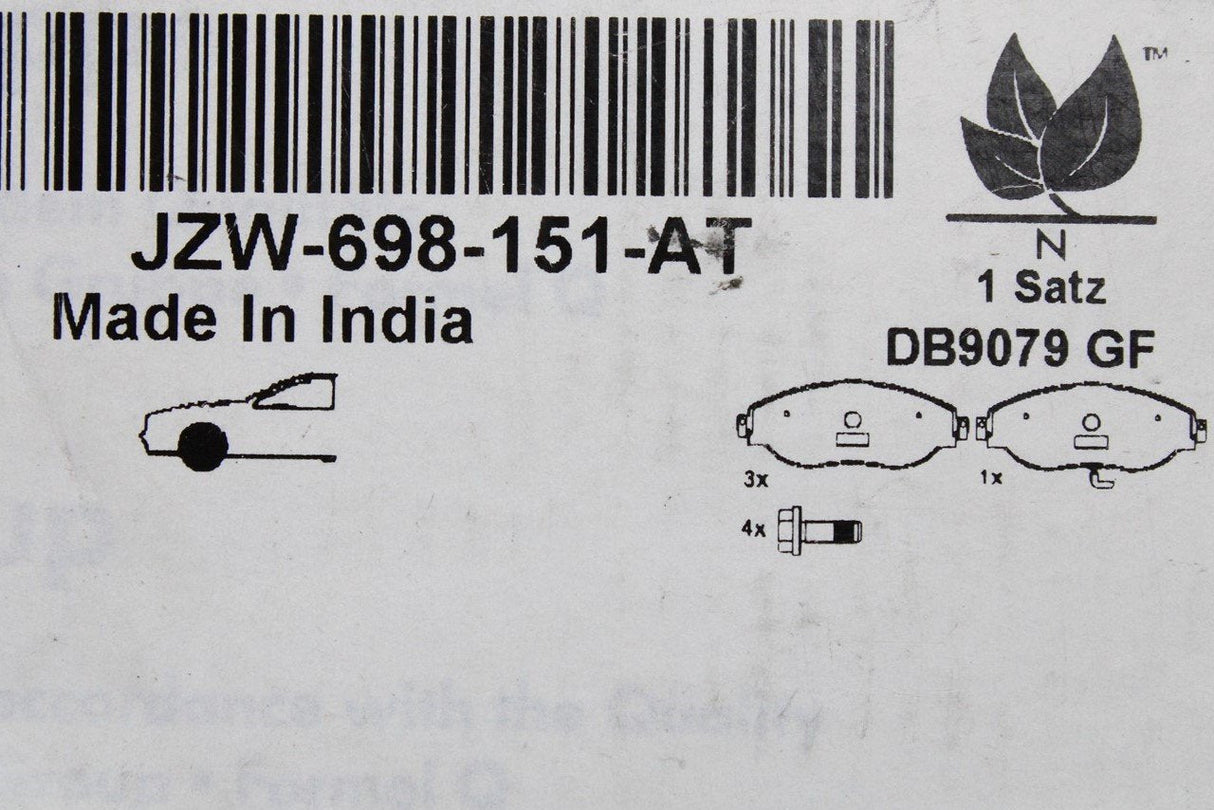 VW Golf GTI MK7 CC Passat Octavia Leon front brake pads JZW698151AT