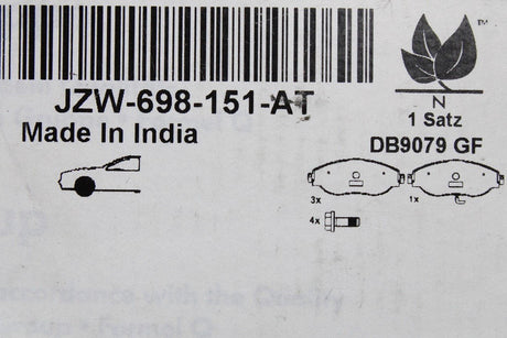VW Golf GTI MK7 CC Passat Octavia Leon front brake pads JZW698151AT