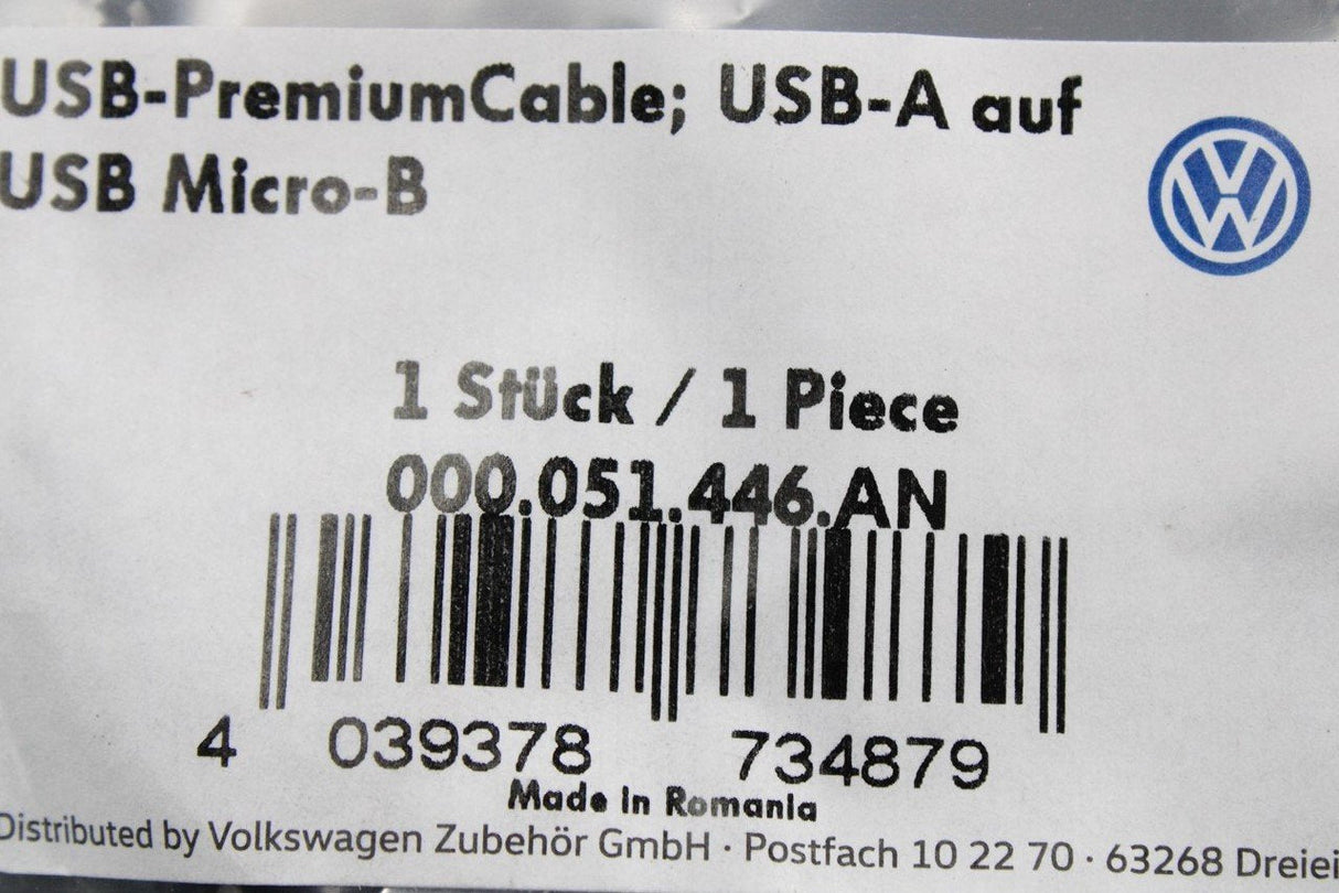VW Volkswagen USB A to Micro USB cable 30cm 000051446AN