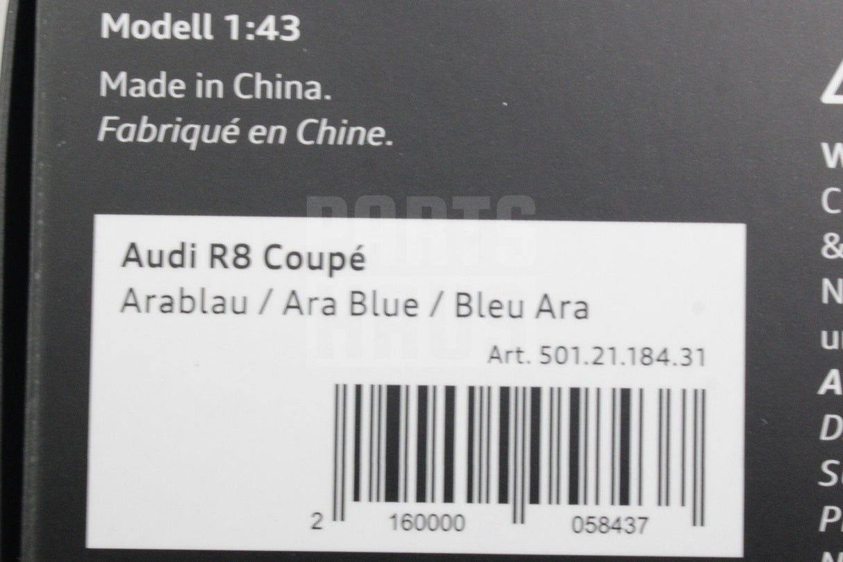 Audi R8 Coupe Ara Blue 1:43 scale model (1 of 999) 5012118431