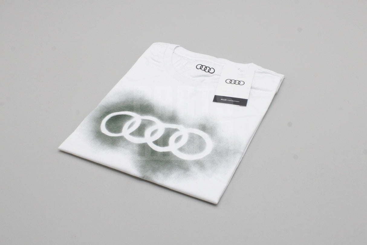 Audi rings logo spray effect white t-shirt (medium) 3132200203