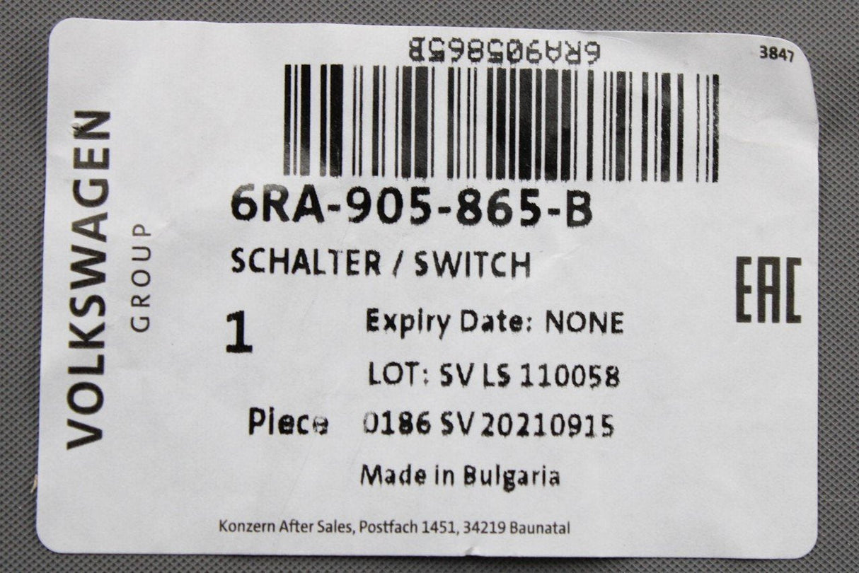 VW Polo Up Skoda Citigo SEAT Mii ignition starter switch 6RA905865B