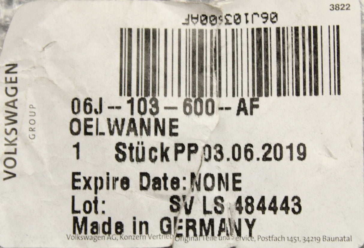 Audi A3 Q3 TT 2.0 TSI TFSI engine oil sump 06J103600AF