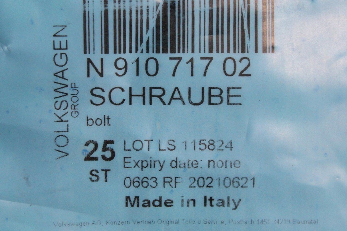 VW Audi Skoda SEAT torx socket flat head bolt M6x25 (x1) N91071702