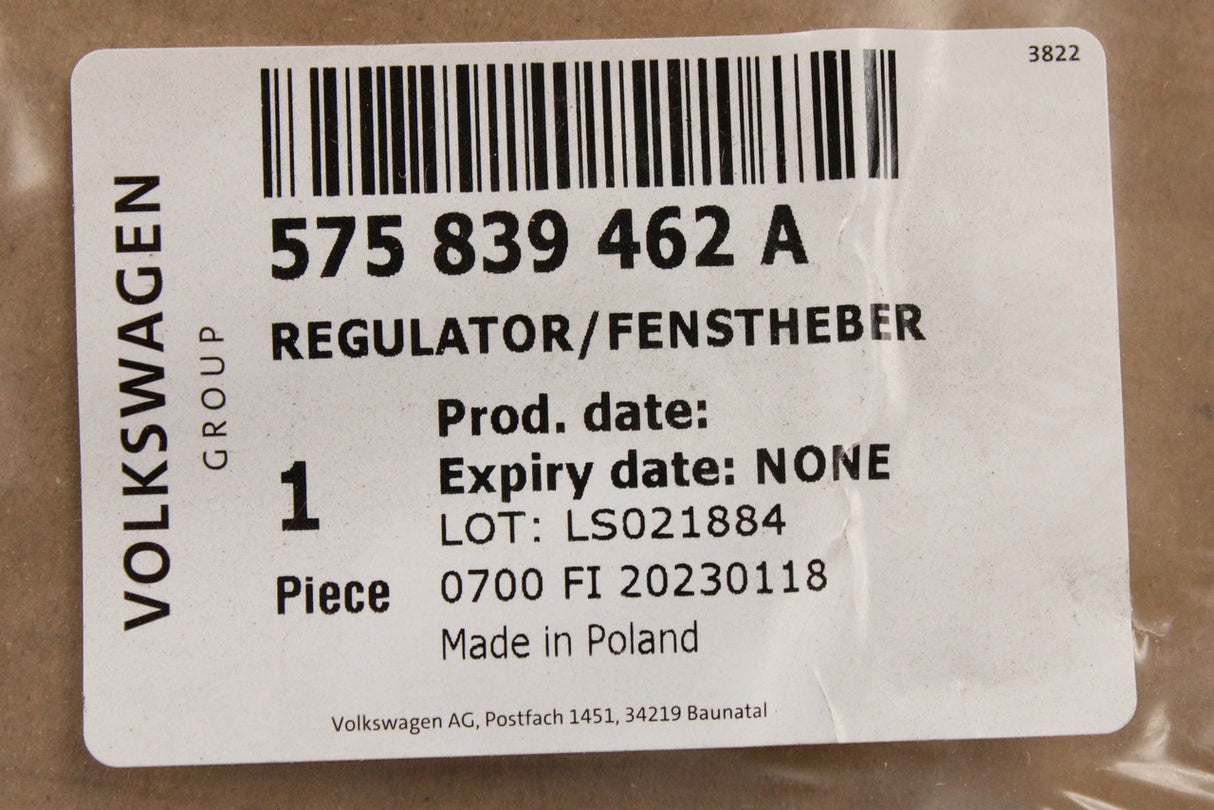 SEAT Ateca 16-on rear window regulator without motor (right) 575839462A