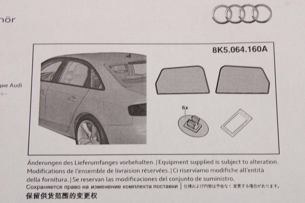 Audi A4 S4 Saloon 2008-15 rear door window sun blinds (pair) 8K5064160A