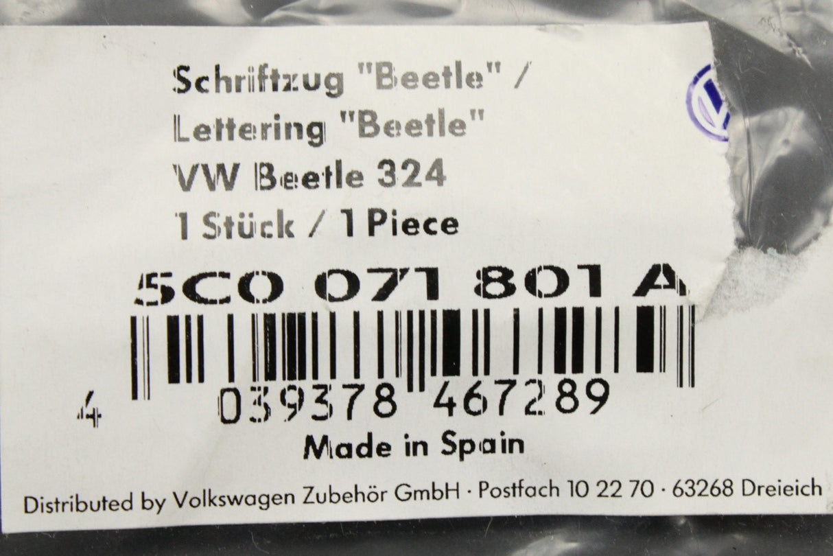 VW Beetle 2012-2018 rear boot lid lettering badge 5C0071801A