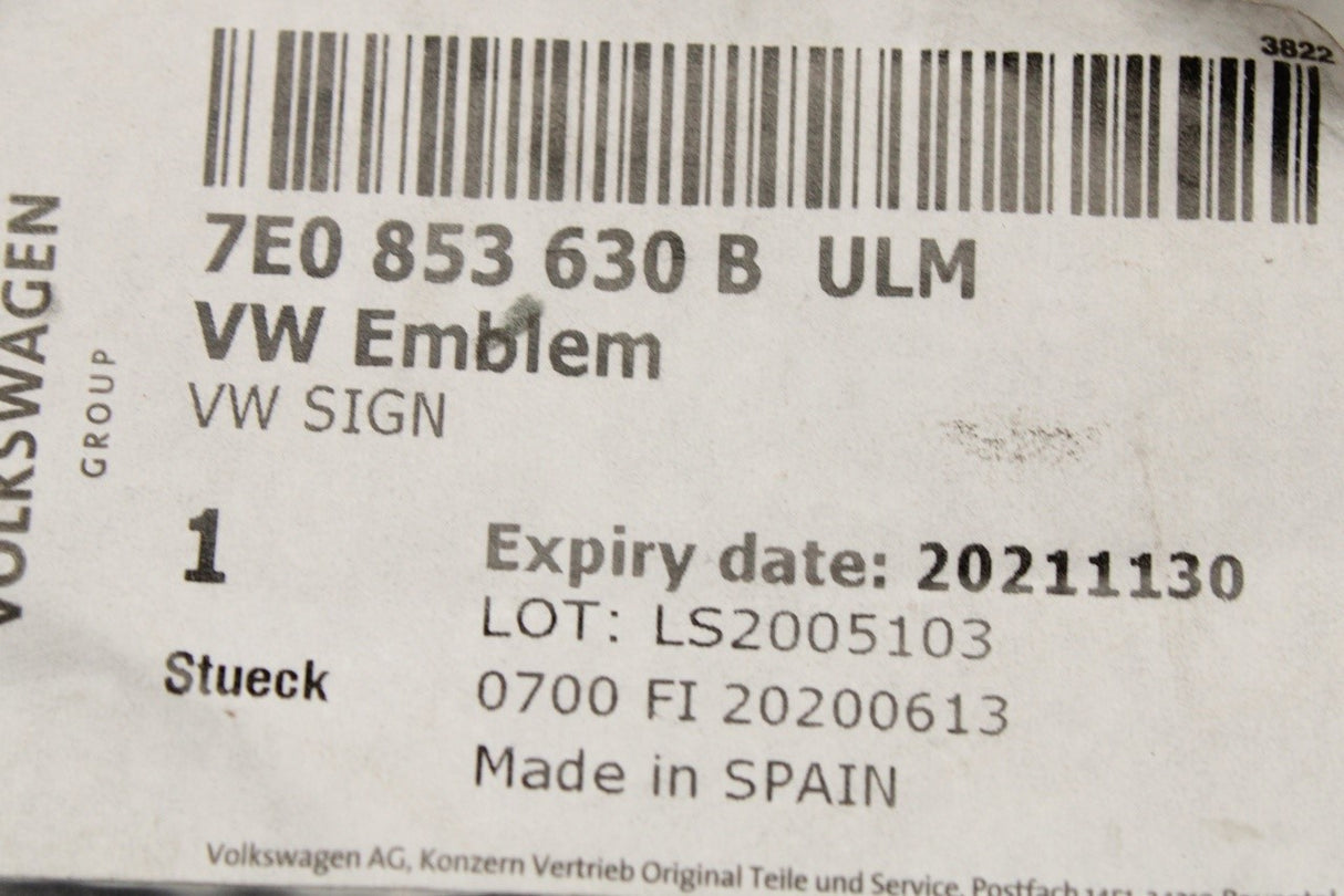 VW Transporter T5.1 2010-2015 tail gate badge emblem 7E0853630B ULM
