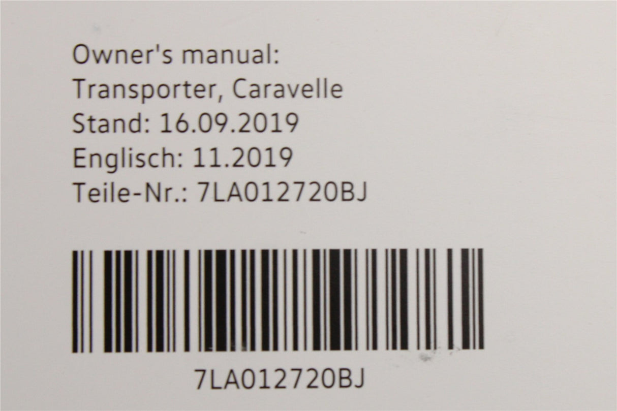 VW Transporter T6.1 2020-on owners manual handbook 7LA012720BJ