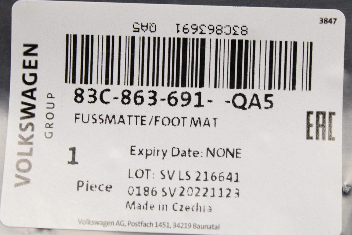 Audi Q3 2019-on carpet floor mats (front) 83C863691 QA5