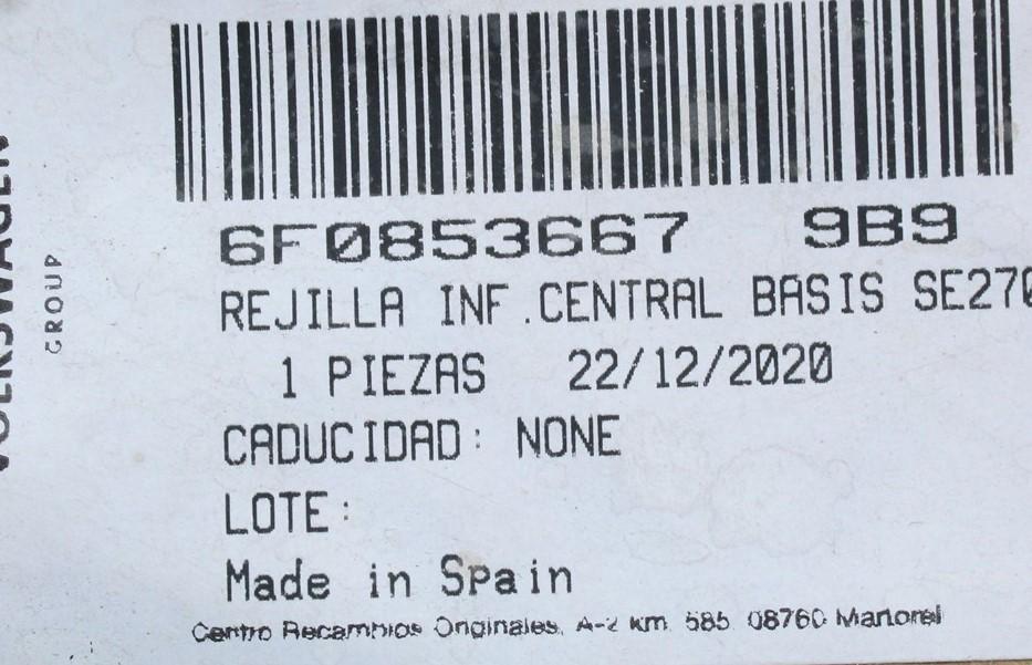 SEAT Ibiza 6F 2018-on centre lower front bumper grille 6F0853667 9B9