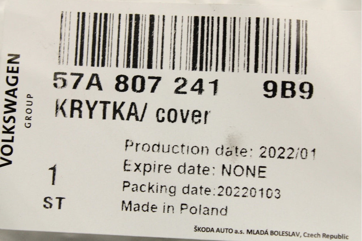Skoda Karoq 2018-on towing eye cover (front right) 57A807241 9B9