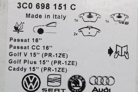 VW Audi Skoda SEAT various models front brake pads set 3C0698151C