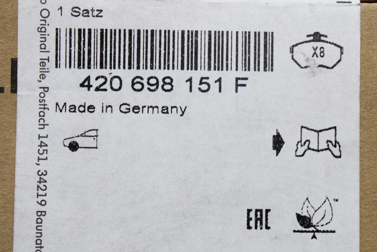 Audi R8 2007-2015 front brake pad set for 365mm discs 420698151F