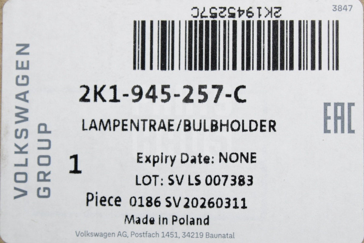 VW Caddy 2K 16-20 left tail light bulb carrier (wing doors) 2K1945257C