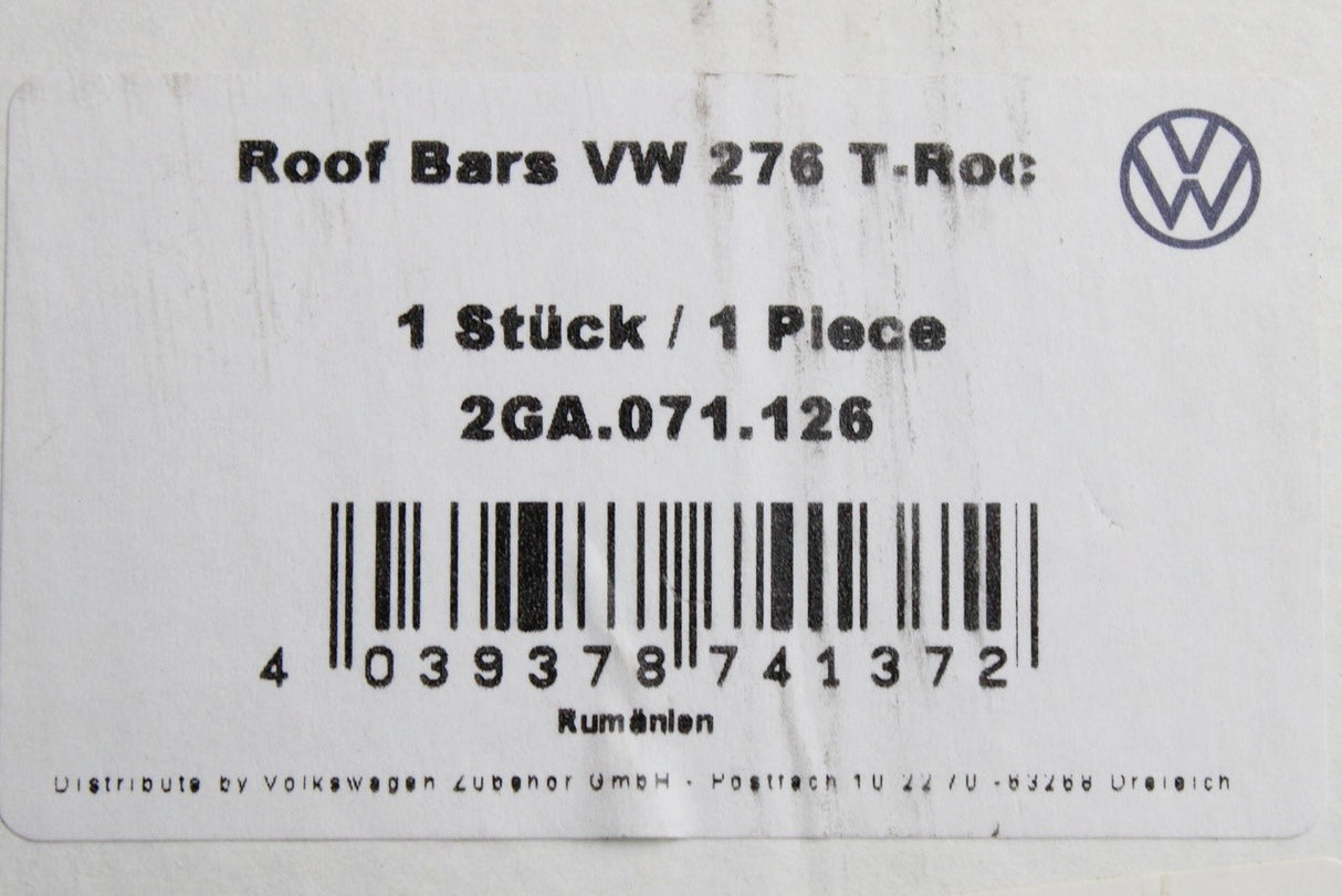 VW T-Roc 2018-2026 accessory roof bars (without roof rails) 2GA071126