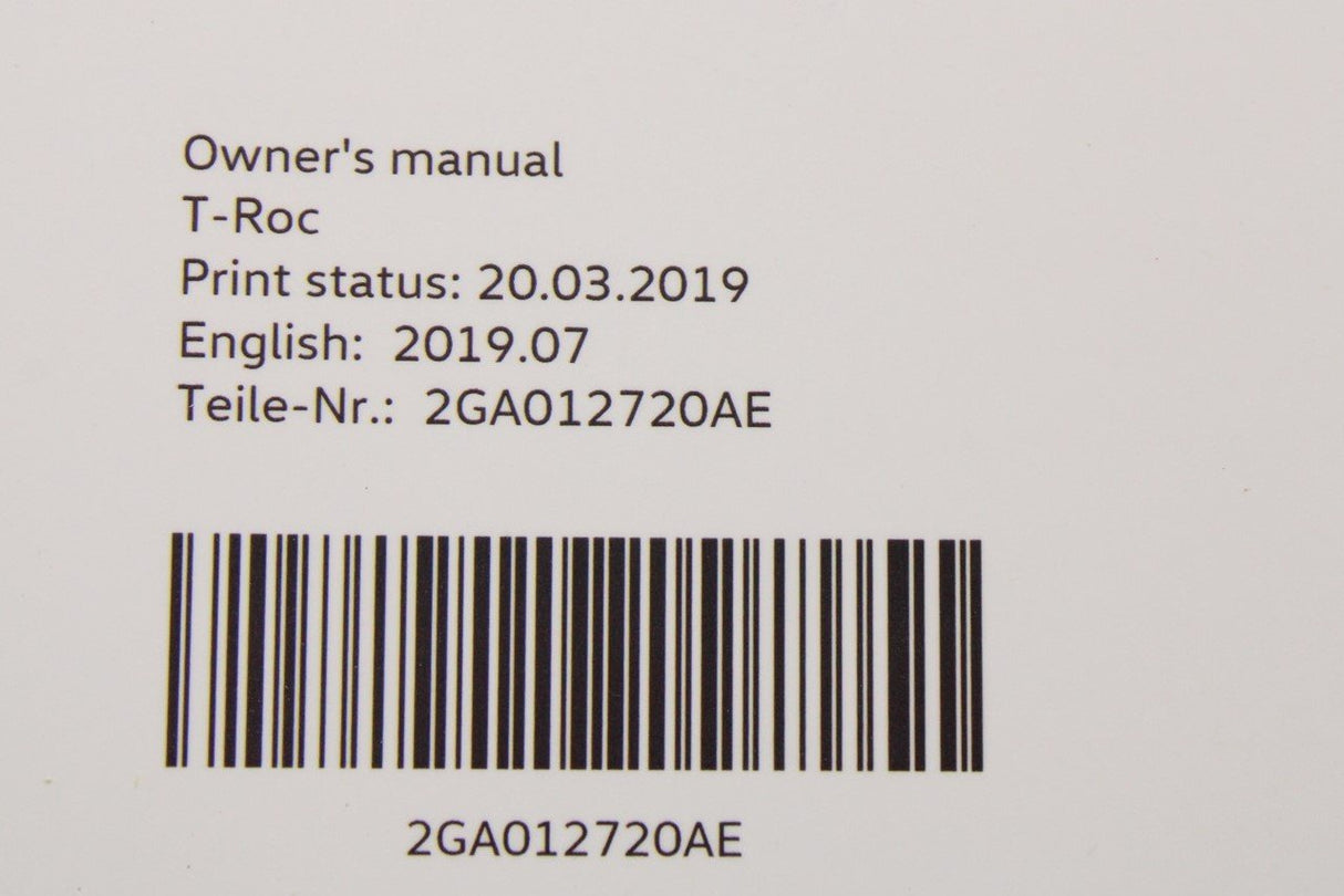 VW T-Roc 2018-22 owners manual handbook 2GA012720AE