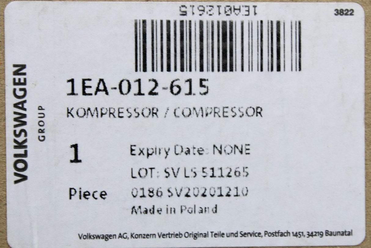 VW ID.3 ID.4 Skoda Enyaq Octavia spare wheel tyre compressor 1EA012615