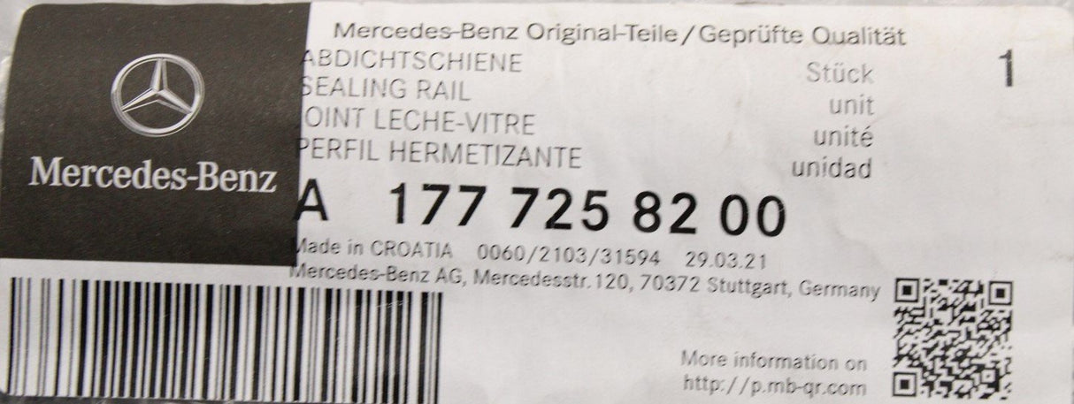 Mercedes-Benz A Class door window seal A1777258200