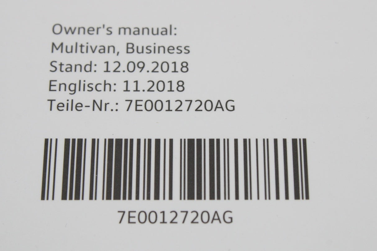 VW Multivan 2018-on commercial owners manual 7E0012720AG