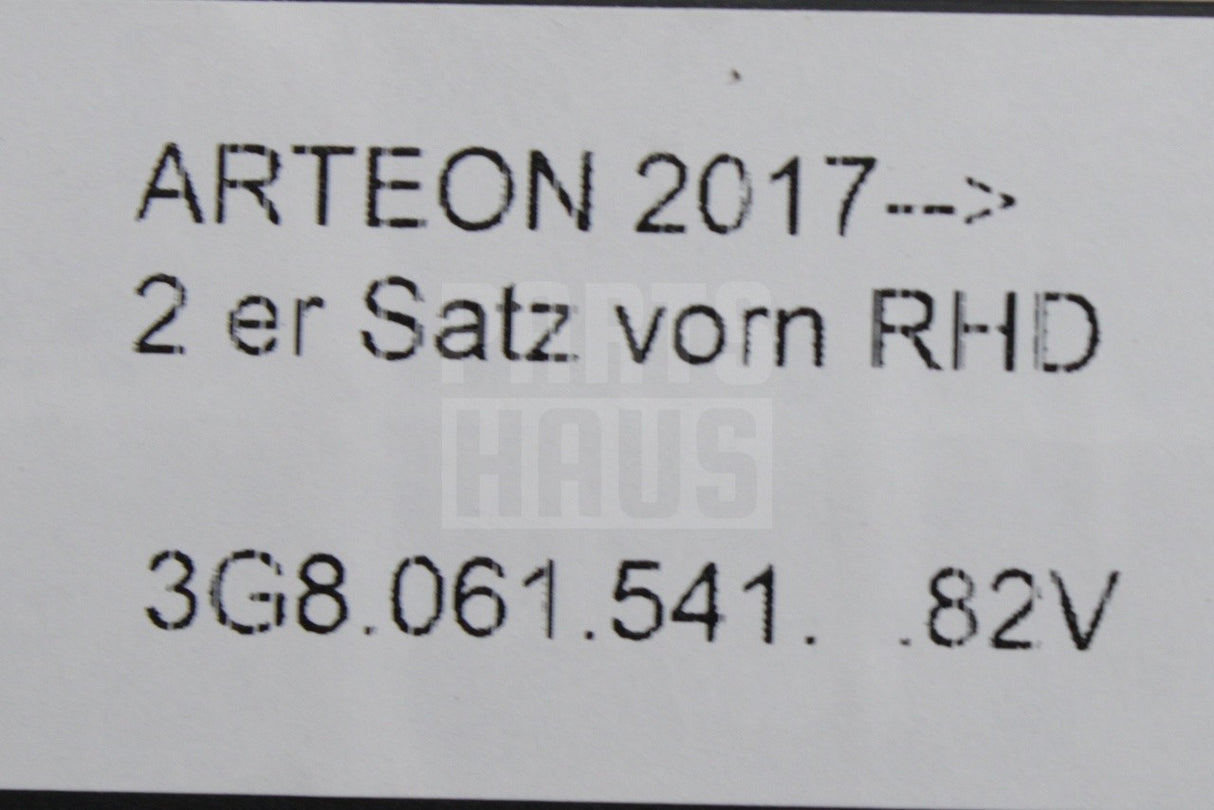VW Arteon 2017-on front rubber all weather floor mats RHD 3G8061541 82V