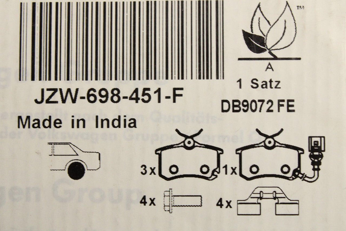 VW Polo GTI 9N 9N3 Lupo GTI SEAT Ibiza rear brake pads 230mm JZW698451F