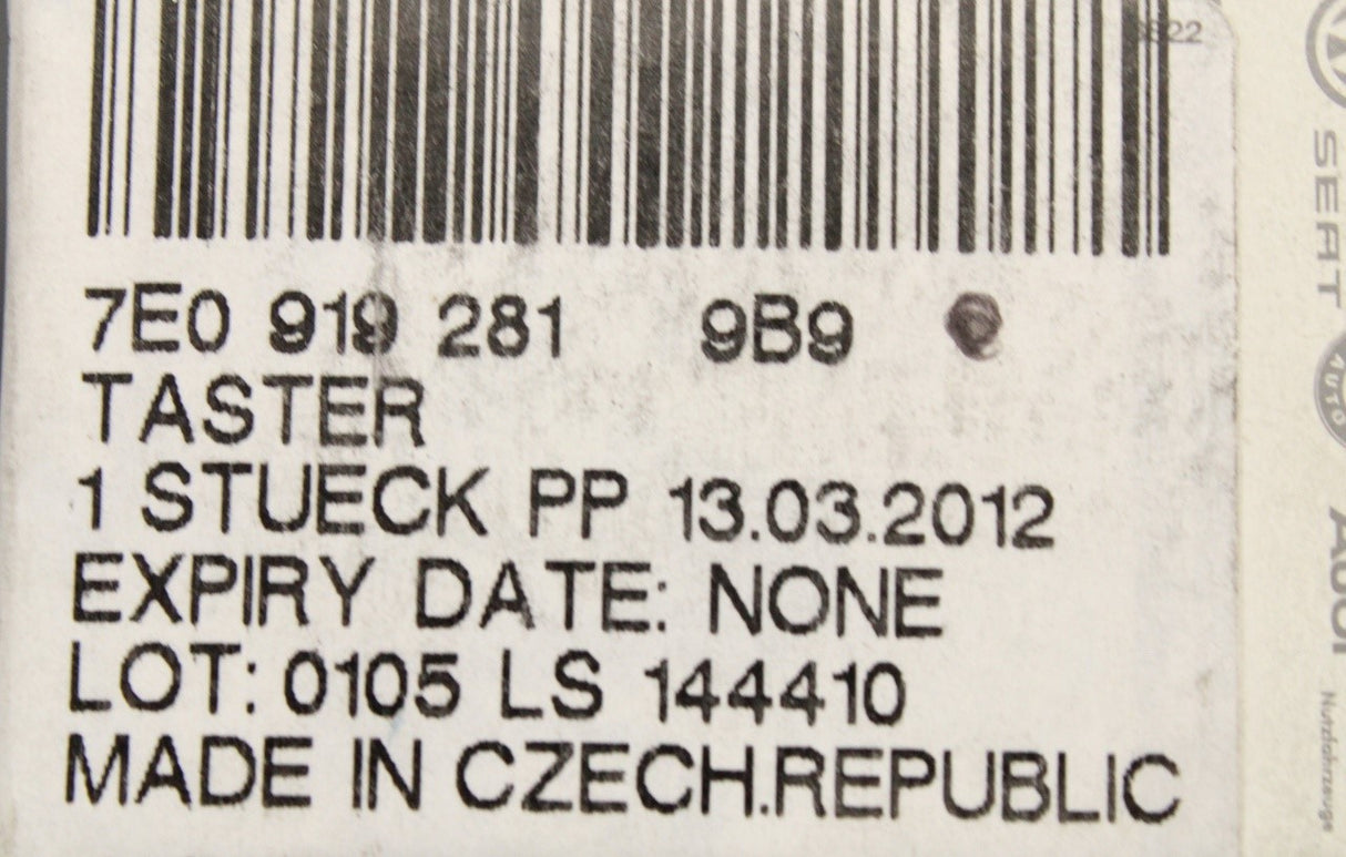 VW Transporter T5 2004-2010 parking aid switch 7E0919281 9B9