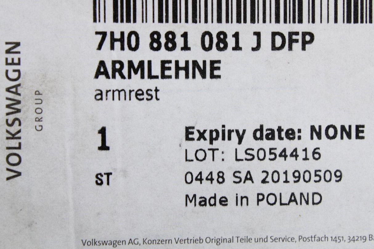 VW Transporter T5 passenger double seat armrest (left) 7H0881081J DFP