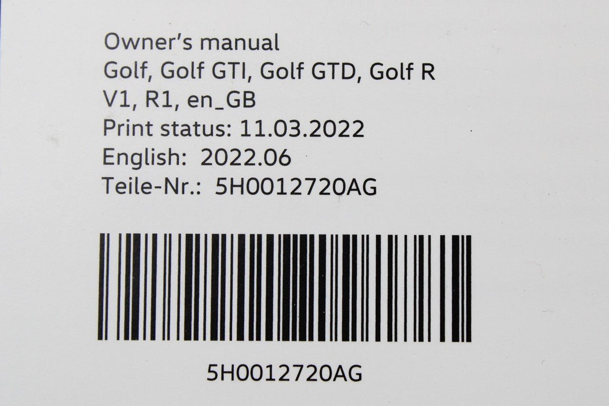 VW Golf, Golf GTI, Golf GTD, Golf R owners manual (06.2022) 5H0012720AG