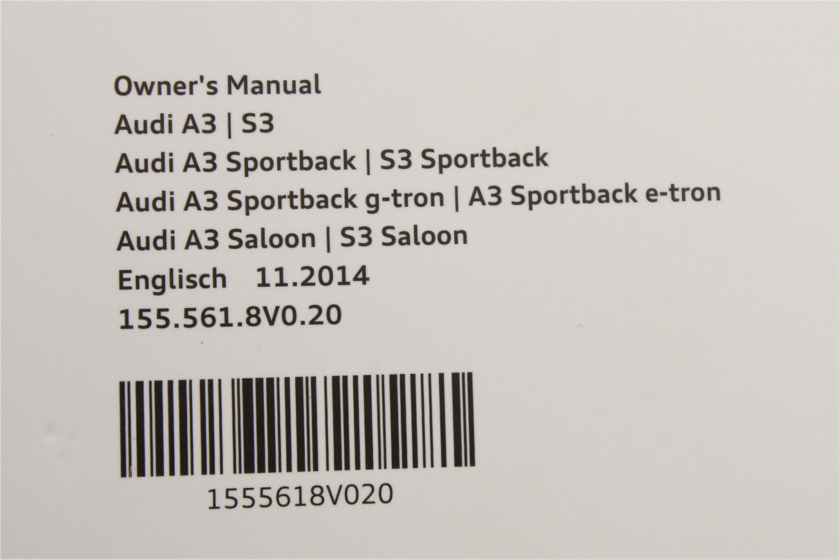 Audi A3 S3 8V 2013-2017 owners manual handbook 1555618V020