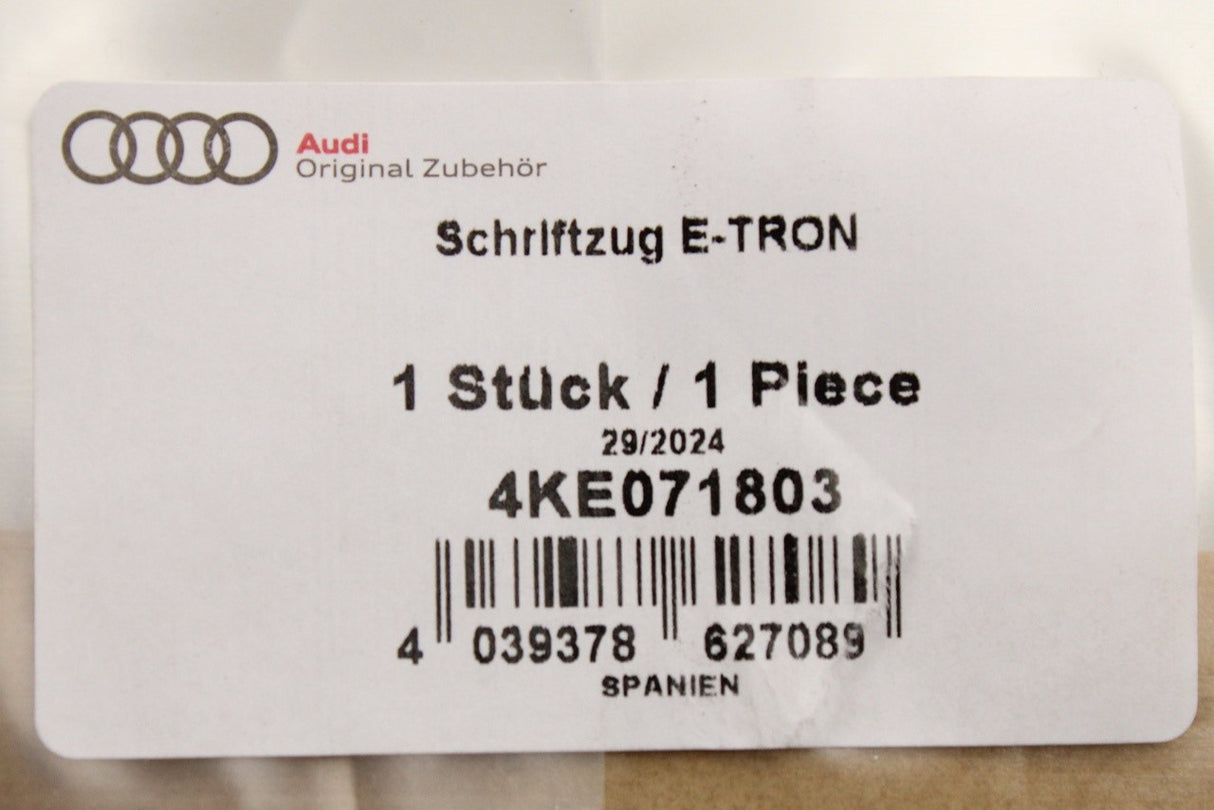 Audi e-tron 2019-onward accessory left rear badge black 4KE071803