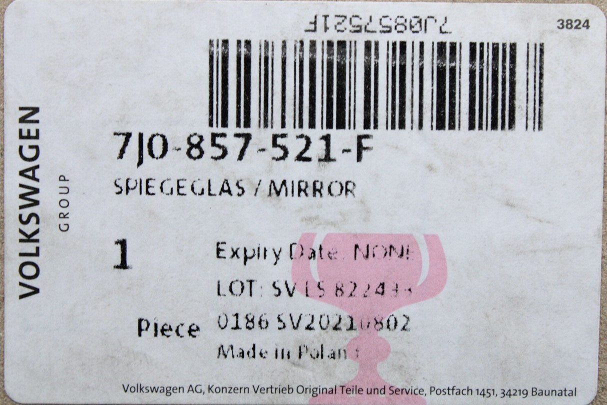 VW Transporter T5 T5.1 T6 03-20 mirror glass with carrier 7J0857521F