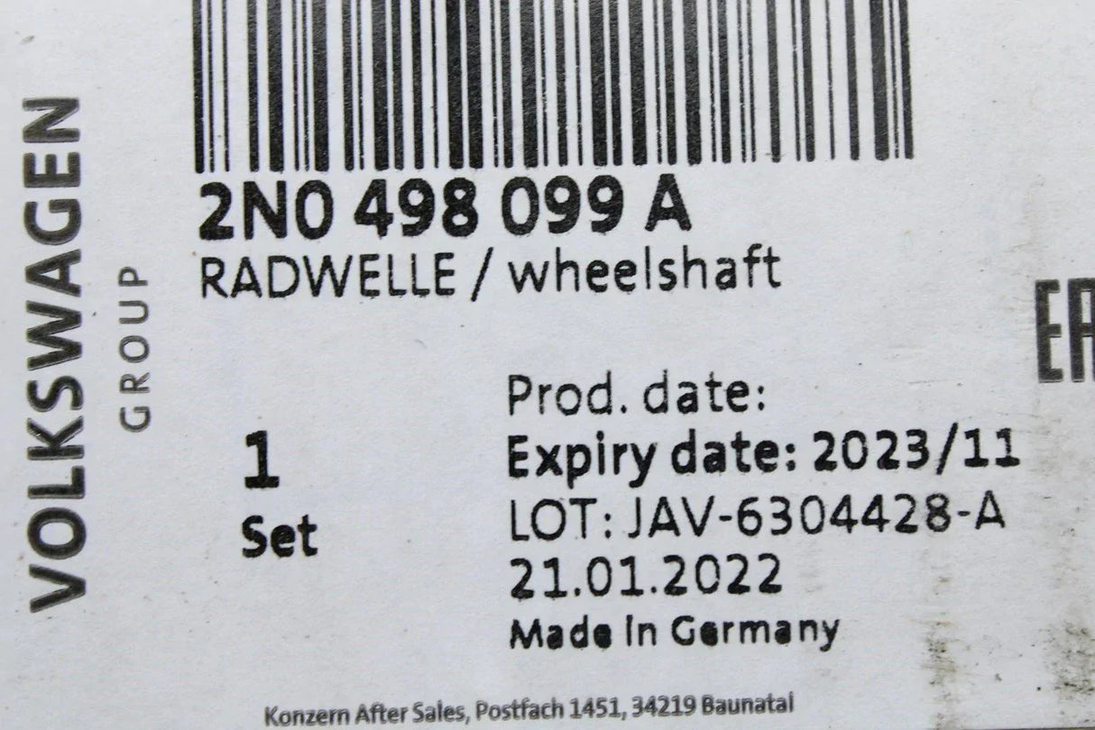 VW Crafter 2017-on outer front CV joint assembly set 2N0498099A