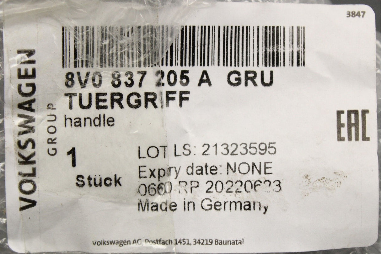 Audi A1 A3 S3 RS3 Q2 TT TTS TTRS door handle (left) 8V0837205A GRU
