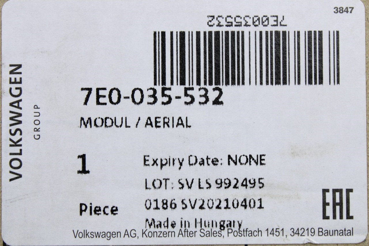 VW Transporter California T5.1 T6 wing mirror aerial module 7E0035532