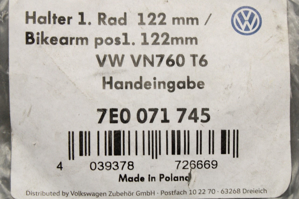 VW Transporter T6 T6.1 2016-on 1st bike holder bar (122mm) 7E0071745