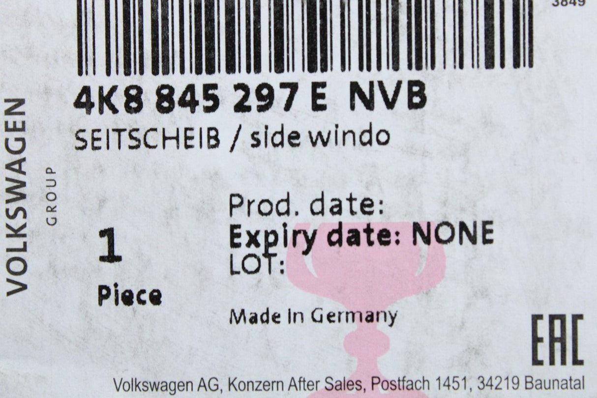 Audi A7 RS7 2019-Onward Left rear side window (tinted) 4K8845297E NVB