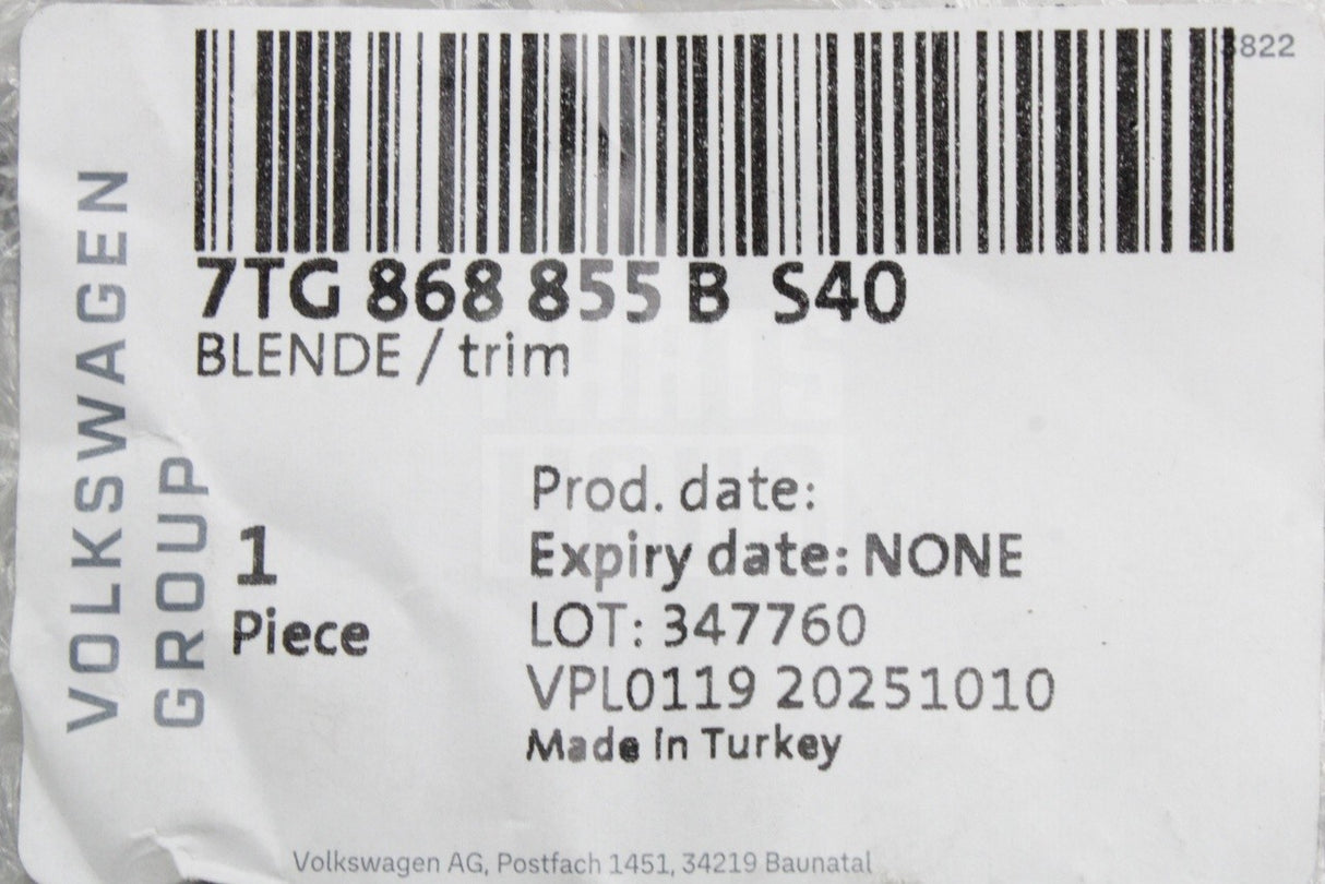 VW Transporter 2025-on seat belt guide trim (rear left) 7TG868855B S40