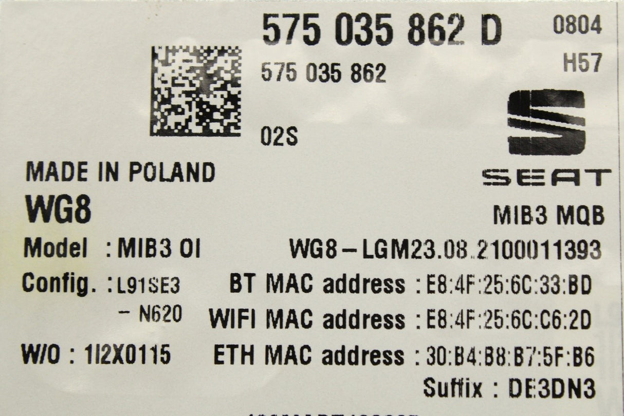 SEAT Arona Ateca Ibiza 2016-on MIB3 multimedia control unit 575035862D